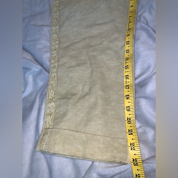 Coldwater Creek Tan khaki linen Pants with Lace Detail trim size cropped lounge - Picture 7 of 8
